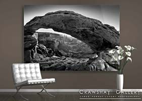 Alternative view of Canyonlands through Mesa Arch - Black and White