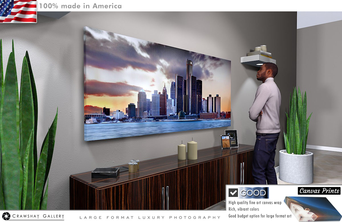 Canvas Print of Detroit Panoramic Skyline Photofraph