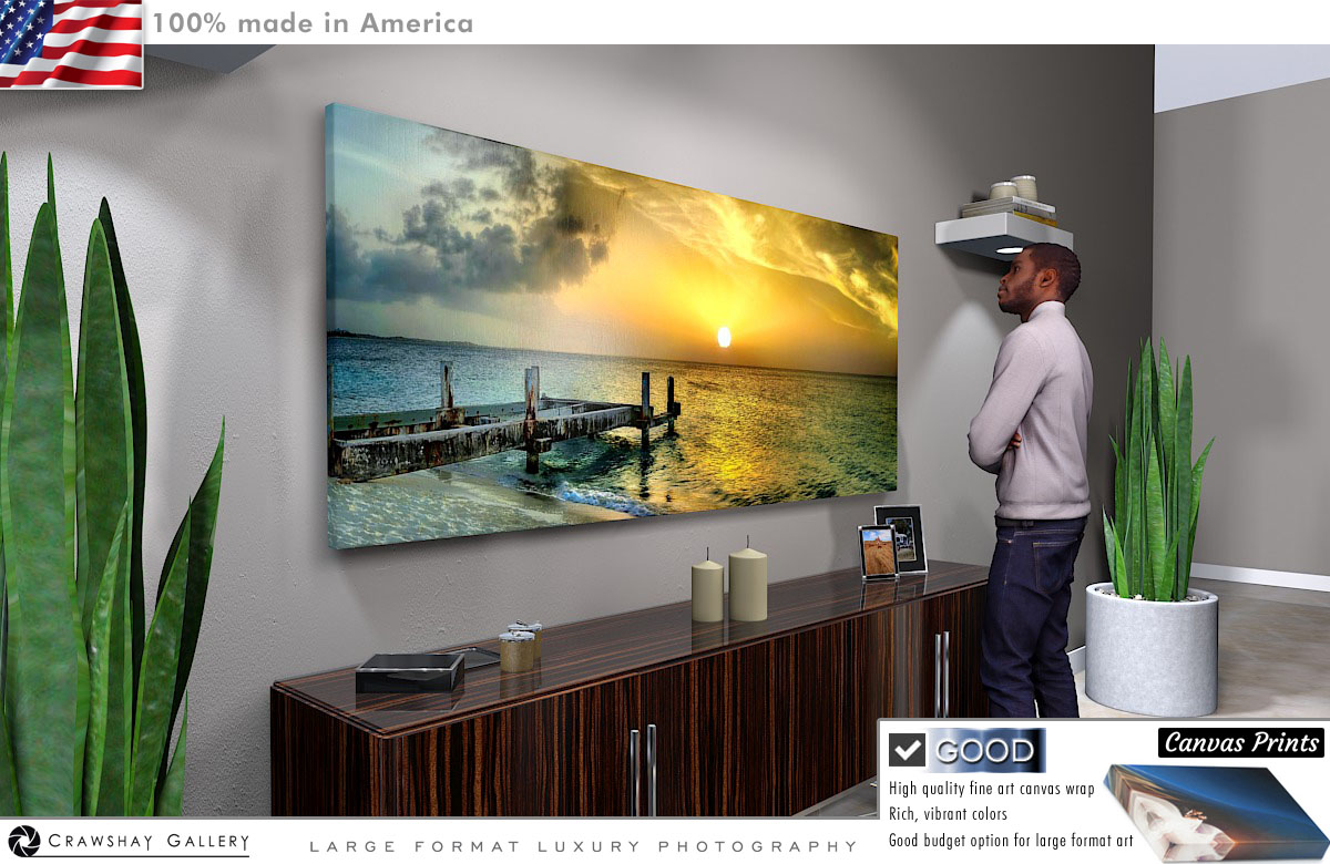 Canvas Print of Pier Sunset Beach