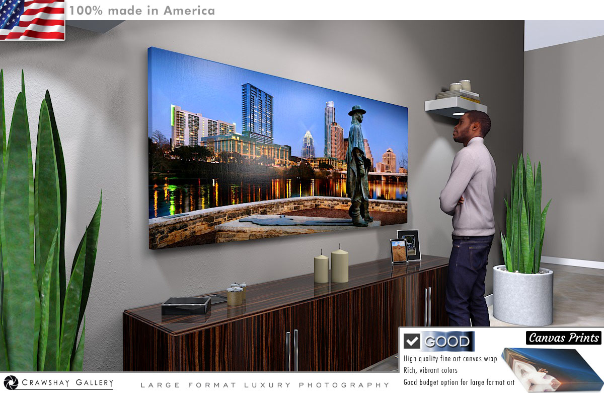 Canvas Print of Stevie Ray Vaughan & Austin Skyline