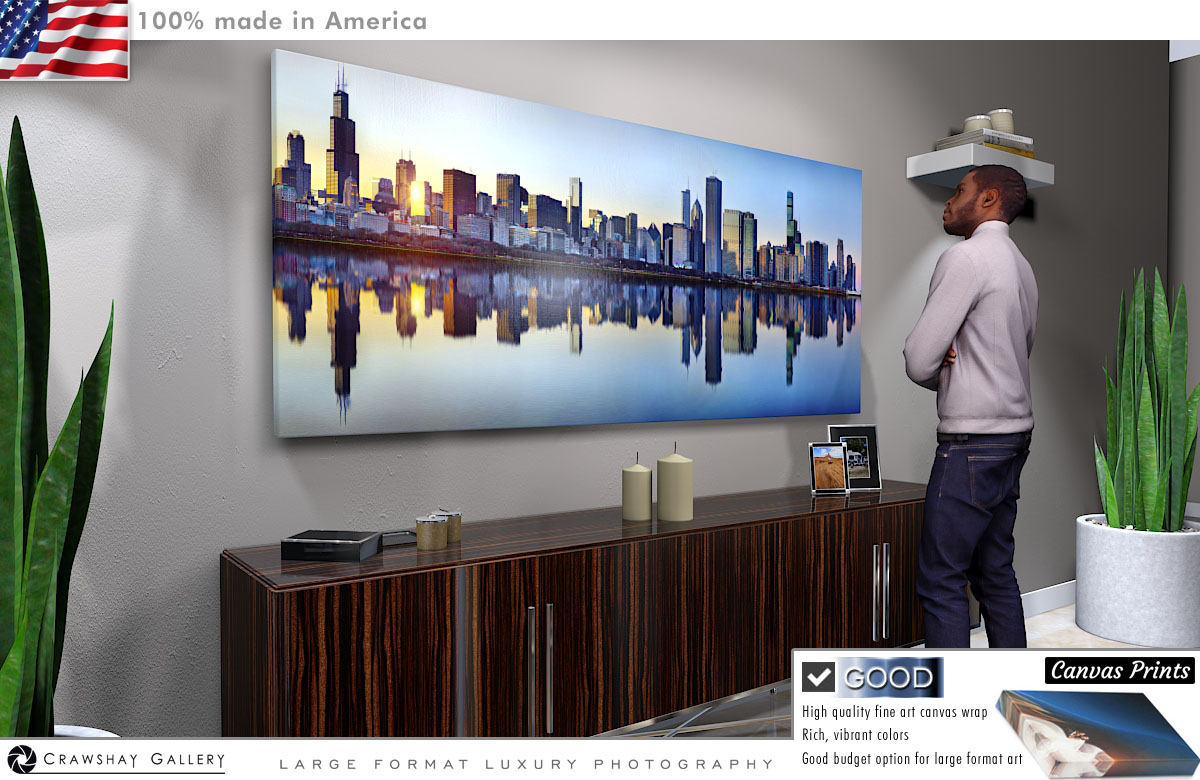 Canvas Print of Sunset Chicago Skyline Photograph