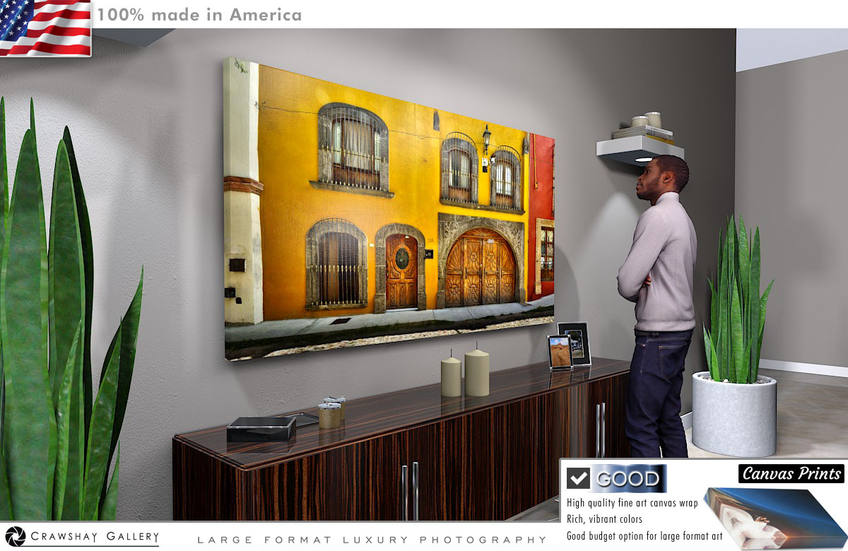 Canvas Print of Classic Mexican Doors and House