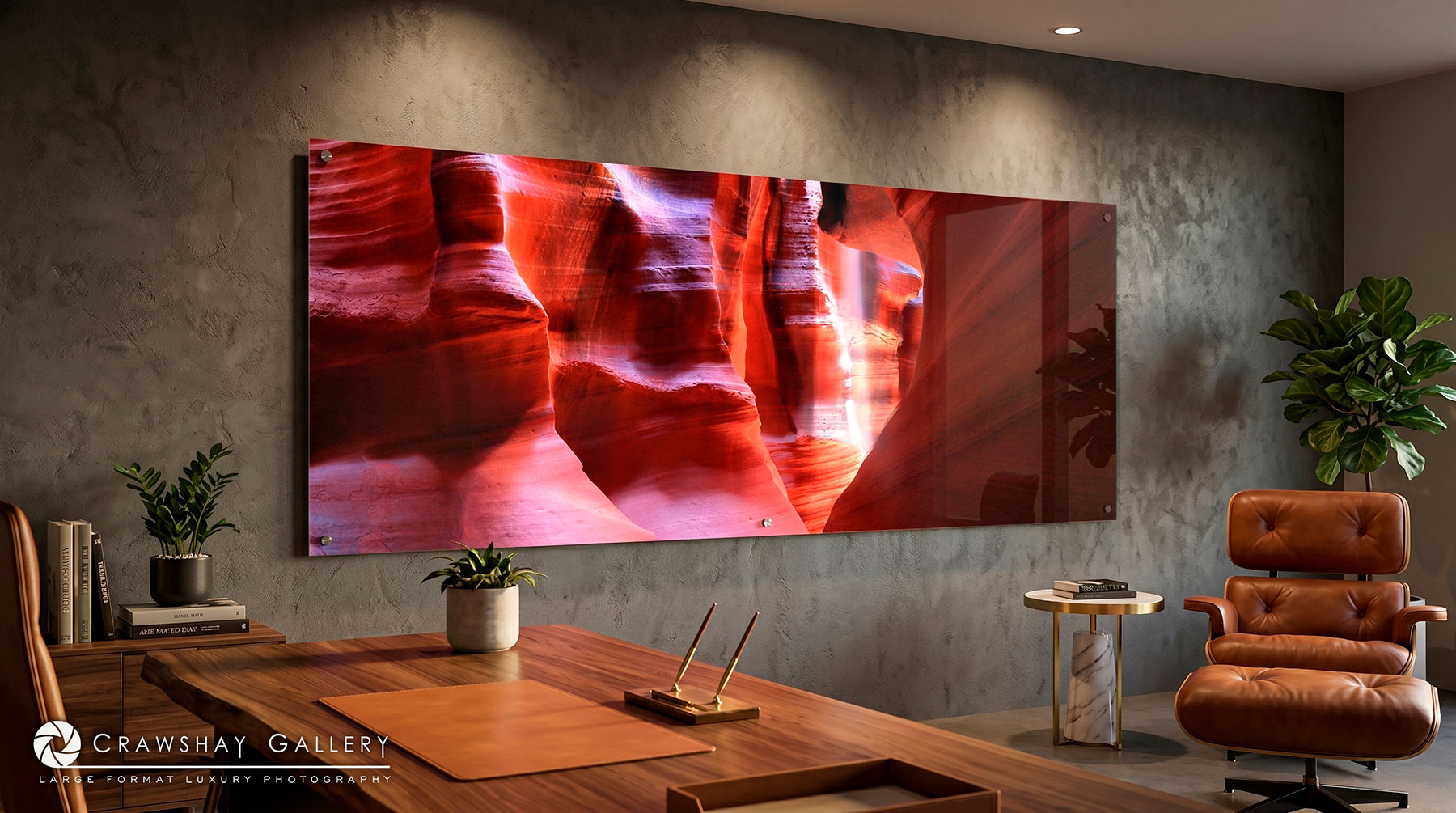 large format photograph of Antelope Canyon depicted in room