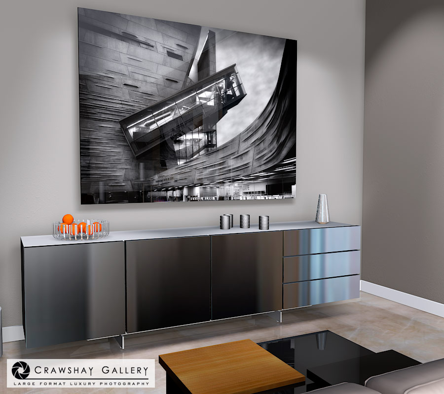 large format photograph of The Perot Museum Dallas depicted in room