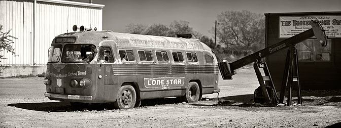 Broken Bus 2 BW | Flexible Clipper Bus |  Austin Texas