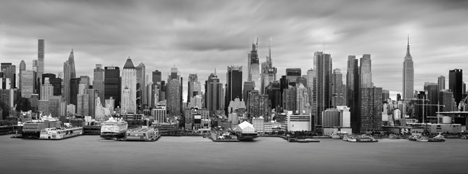 A New York Minute (Crop) | Manahttan Skyline Mega Black and white panorama | Weehawken Manhattan New York